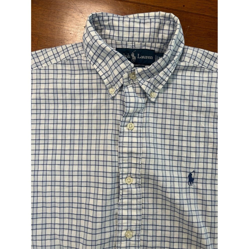 Ralph Lauren Button Down Shirt Mens M Blue White Plaid Short Sleeve Blake